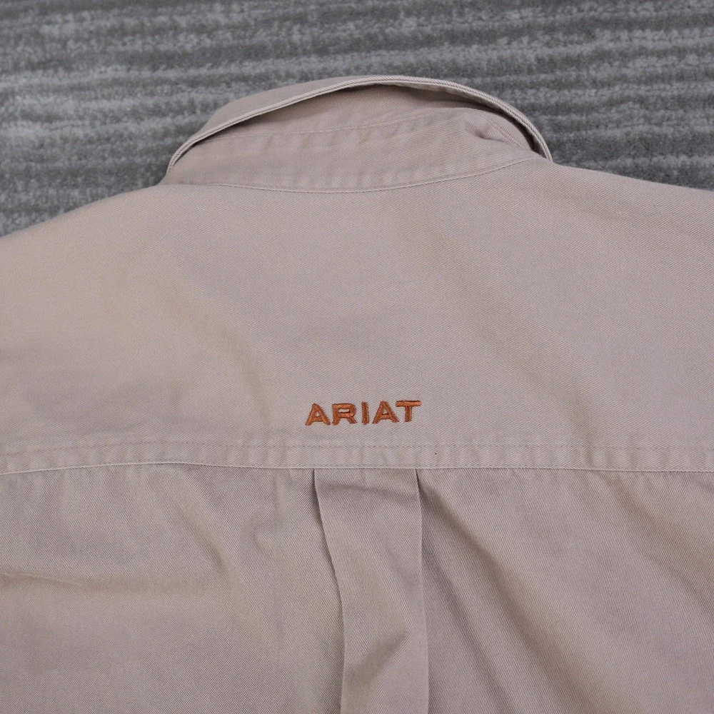 Ariat Shirt Men Small Tan Long Sleeve Button Down Twill Western Khaki Logo S - Picture 14 of 14